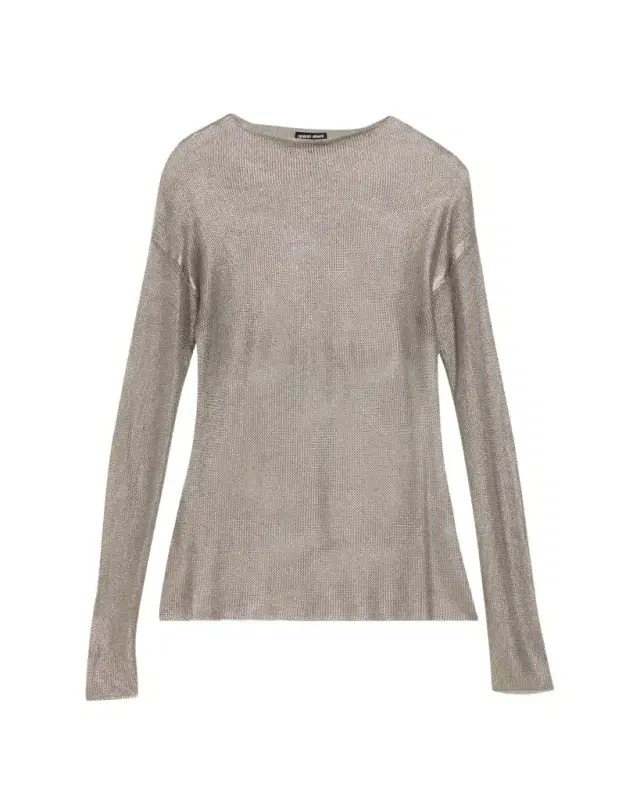 Laminated Mesh Long-Sleeve Top