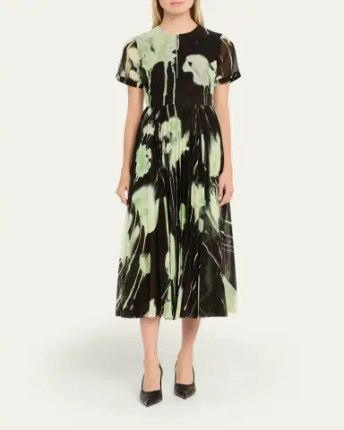 Jason Wu Collection Pleated Watercolor-Print Midi Dress | Thumbnail 2 Jason Wu Collection Pleated Watercolor-Print Midi Dress | Thumbnail 2