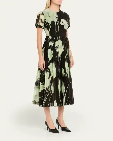 Jason Wu Collection Pleated Watercolor-Print Midi Dress | Thumbnail 4 Jason Wu Collection Pleated Watercolor-Print Midi Dress | Thumbnail 4