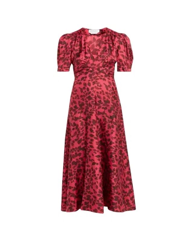 Larkin Printed Satin Puff-Sleeve Midi Dress