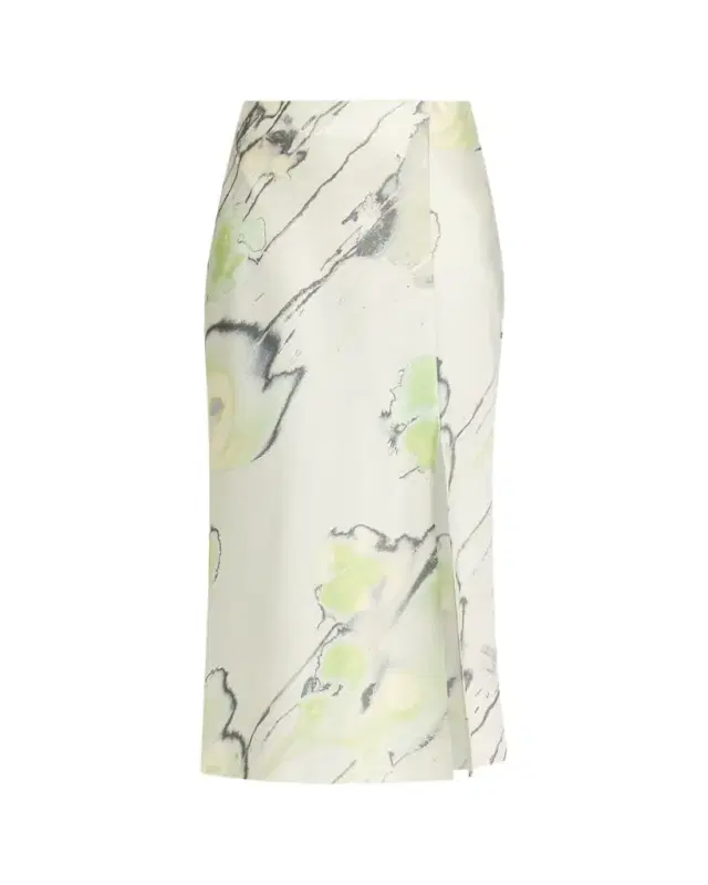 Watercolor Crepe Satin Slip Midi Skirt