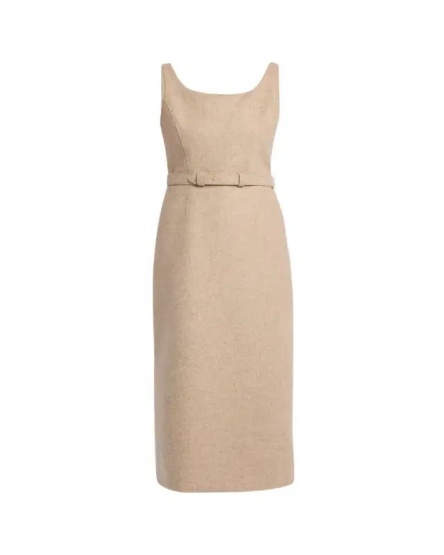 THE ROW Vadira Sleeveless Belted Wool Midi Dress