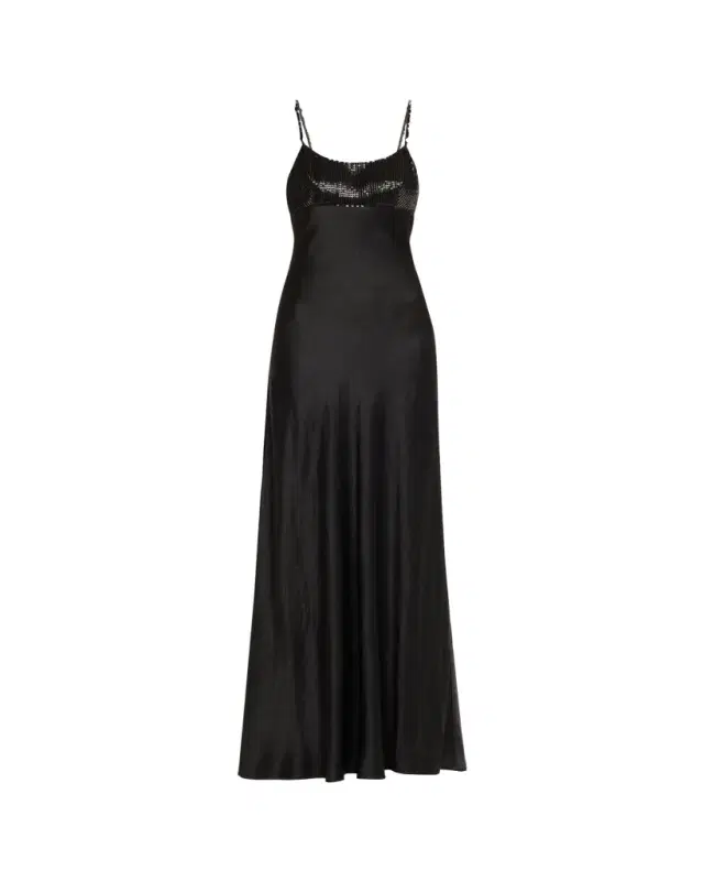 Bead & Sequin Washed Twill Slip Gown