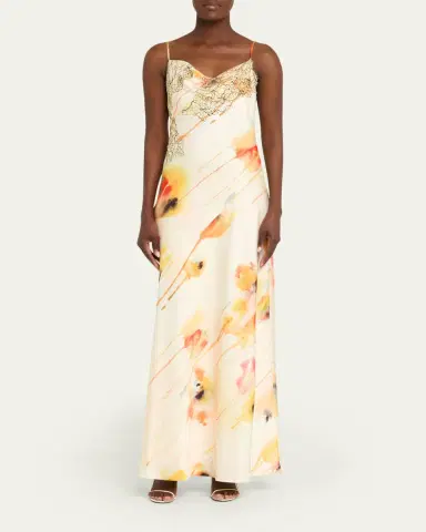 Jason Wu Collection Watercolor Floral Lace-Trim Slip Gown | Thumbnail 2 Jason Wu Collection Watercolor Floral Lace-Trim Slip Gown | Thumbnail 2