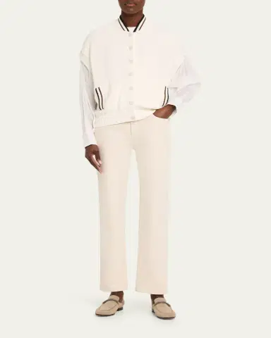 Brunello Cucinelli Organza-Sleeves English Rib Varsity Cardigan | Thumbnail 2 Brunello Cucinelli Organza-Sleeves English Rib Varsity Cardigan | Thumbnail 2