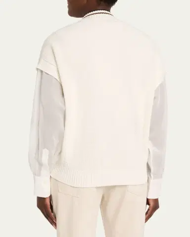 Brunello Cucinelli Organza-Sleeves English Rib Varsity Cardigan | Thumbnail 3 Brunello Cucinelli Organza-Sleeves English Rib Varsity Cardigan | Thumbnail 3