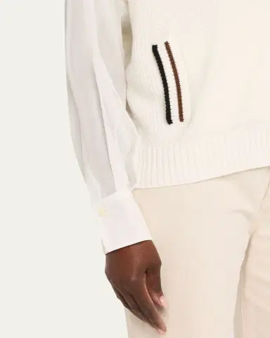 Brunello Cucinelli Organza-Sleeves English Rib Varsity Cardigan | Thumbnail 5 Brunello Cucinelli Organza-Sleeves English Rib Varsity Cardigan | Thumbnail 5