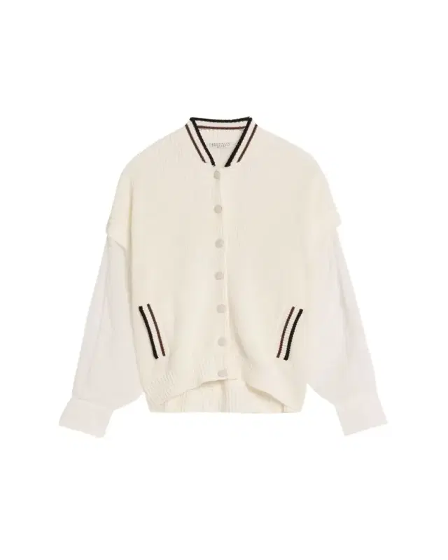 Brunello Cucinelli Organza-Sleeves English Rib Varsity Cardigan