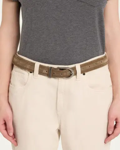 Brunello Cucinelli Wes Textured Suede Belt with Monili Trim | Thumbnail 2
