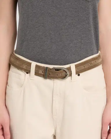 Brunello Cucinelli Wes Textured Suede Belt with Monili Trim | Thumbnail 3