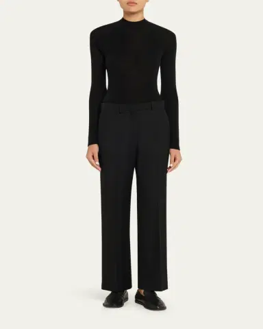 MAJESTIC FILATURES Mock-Neck Merino Silk Micro Rib Knit T-Shirt | Thumbnail 2