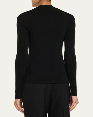 MAJESTIC FILATURES Mock-Neck Merino Silk Micro Rib Knit T-Shirt | Thumbnail 3