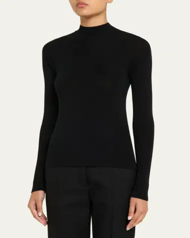 MAJESTIC FILATURES Mock-Neck Merino Silk Micro Rib Knit T-Shirt | Thumbnail 4