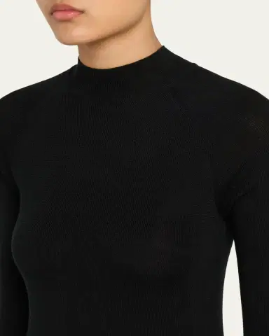 MAJESTIC FILATURES Mock-Neck Merino Silk Micro Rib Knit T-Shirt | Thumbnail 5