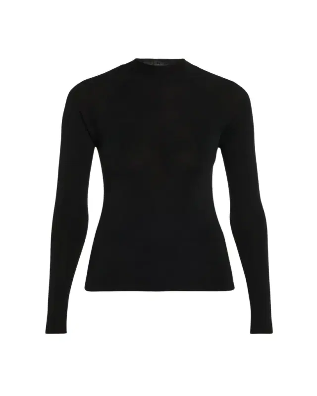 Mock-Neck Merino Silk Micro Rib Knit T-Shirt