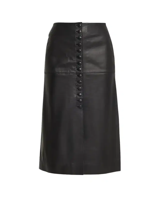 Maha Button-Front Leather Midi Skirt