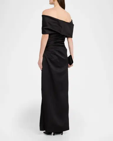 SIMKHAI Valencia Pleated Off-Shoulder Column Gown | Thumbnail 7 SIMKHAI Valencia Pleated Off-Shoulder Column Gown | Thumbnail 7