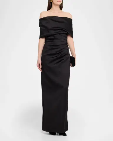SIMKHAI Valencia Pleated Off-Shoulder Column Gown | Thumbnail 8 SIMKHAI Valencia Pleated Off-Shoulder Column Gown | Thumbnail 8