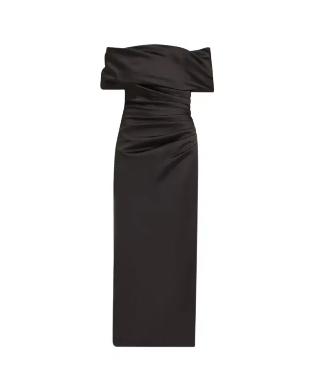 Valencia Pleated Off-Shoulder Column Gown
