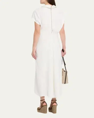 Brunello Cucinelli Draped Linen Twill Ankle Polo Dress With Monili Trim | Thumbnail 3