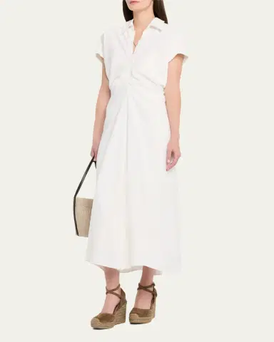 Brunello Cucinelli Draped Linen Twill Ankle Polo Dress With Monili Trim | Thumbnail 4