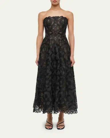 Simkhai Elvina Gilded Lace Strapless Midi Dress | Thumbnail 2 Simkhai Elvina Gilded Lace Strapless Midi Dress | Thumbnail 2