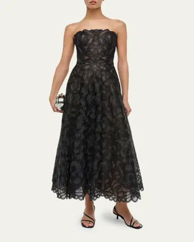 Simkhai Elvina Gilded Lace Strapless Midi Dress | Thumbnail 4 Simkhai Elvina Gilded Lace Strapless Midi Dress | Thumbnail 4