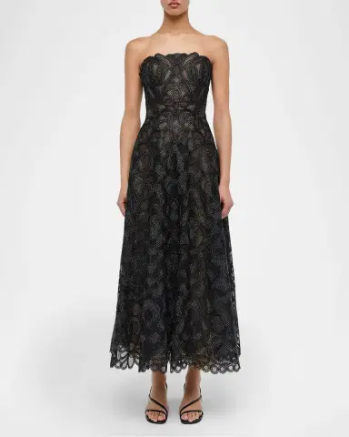 Simkhai Elvina Gilded Lace Strapless Midi Dress | Thumbnail 5 Simkhai Elvina Gilded Lace Strapless Midi Dress | Thumbnail 5