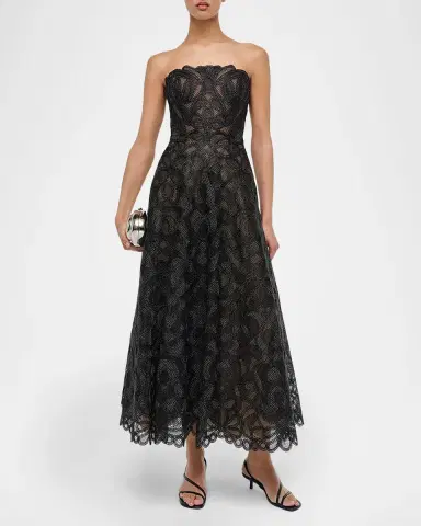 Simkhai Elvina Gilded Lace Strapless Midi Dress | Thumbnail 7 Simkhai Elvina Gilded Lace Strapless Midi Dress | Thumbnail 7