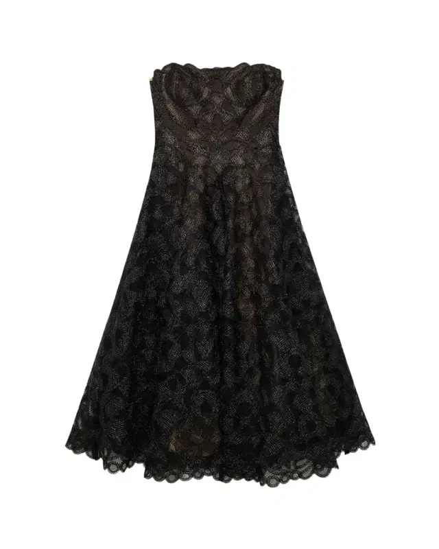 Elvina Gilded Lace Strapless Midi Dress