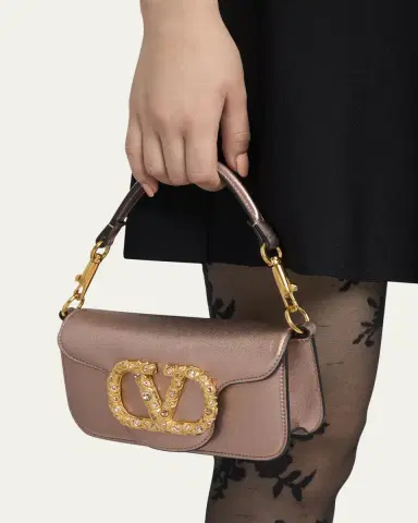 Valentino Garavani Small Crystal VLogo Metallic Leather Top-Handle Bag | Thumbnail 2