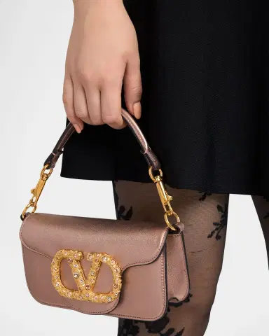 Valentino Garavani Small Crystal VLogo Metallic Leather Top-Handle Bag | Thumbnail 6
