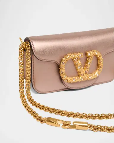 Valentino Garavani Small Crystal VLogo Metallic Leather Top-Handle Bag | Thumbnail 10