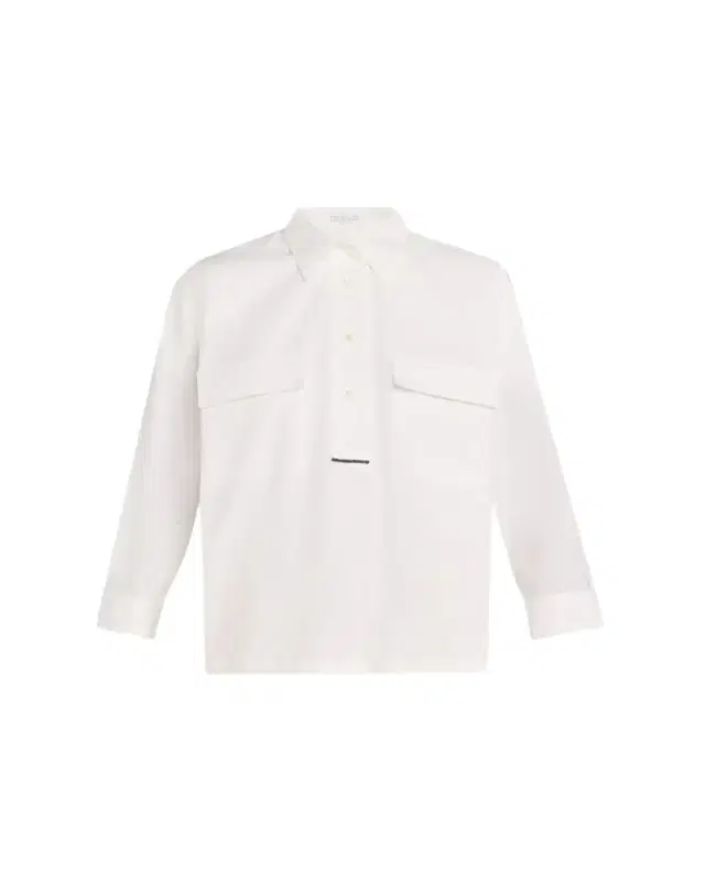 Brunello Cucinelli Monili-Trim Matte Poplin Button-Down Shirt