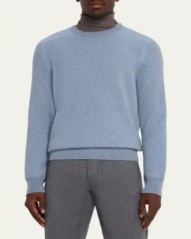 ZEGNA Men's Cashmere Rib Saddle Crewneck Sweater | Thumbnail 8 ZEGNA Men's Cashmere Rib Saddle Crewneck Sweater | Thumbnail 8