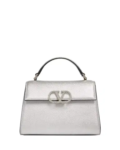 Valentino Garavani Mini Crystal VLogo Metallic Leather Top-Handle Bag | Thumbnail 1 Valentino Garavani Mini Crystal VLogo Metallic Leather Top-Handle Bag | Thumbnail 1