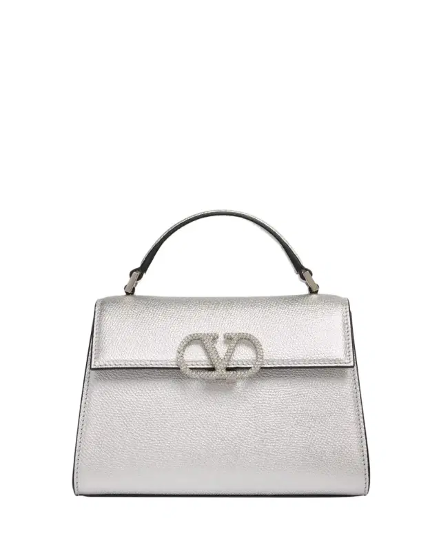 Valentino Garavani Mini Crystal VLogo Metallic Leather Top-Handle Bag