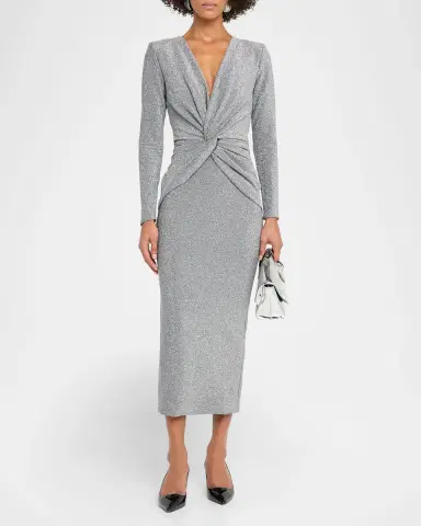 Chiara Boni La Petite Robe Jarra Twist-Front Shimmer Bodycon Midi Dress | Thumbnail 6 Chiara Boni La Petite Robe Jarra Twist-Front Shimmer Bodycon Midi Dress | Thumbnail 6
