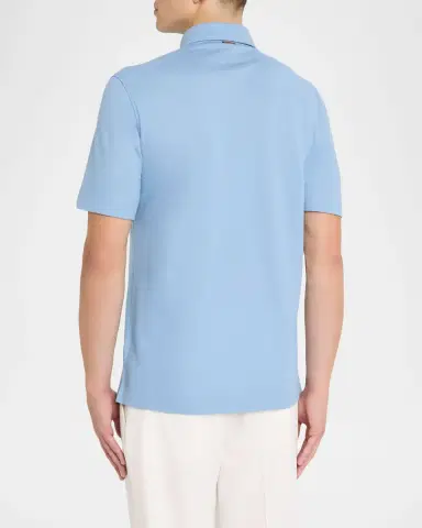 ZEGNA Men's Pique Polo Shirt with Leather-Trim Pocket | Thumbnail 2