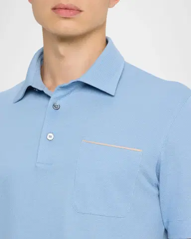ZEGNA Men's Pique Polo Shirt with Leather-Trim Pocket | Thumbnail 4