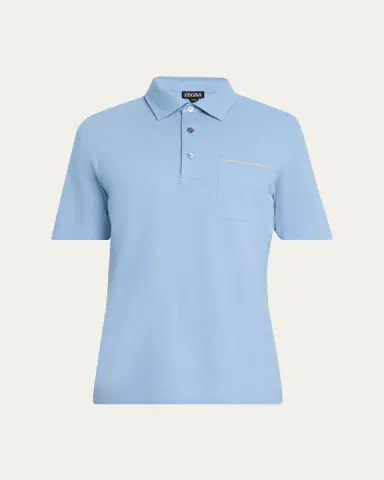 ZEGNA Men's Pique Polo Shirt with Leather-Trim Pocket | Thumbnail 5