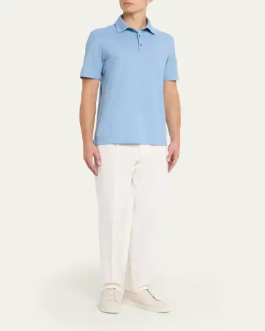 ZEGNA Men's Pique Polo Shirt with Leather-Trim Pocket | Thumbnail 6