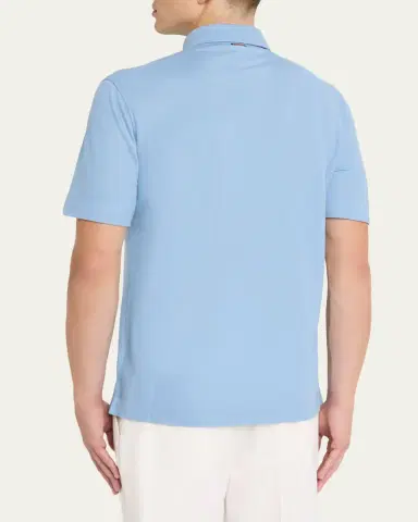 ZEGNA Men's Pique Polo Shirt with Leather-Trim Pocket | Thumbnail 7