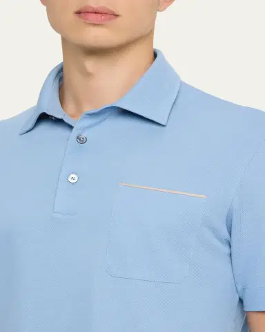 ZEGNA Men's Pique Polo Shirt with Leather-Trim Pocket | Thumbnail 9