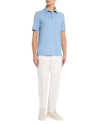 ZEGNA Men's Pique Polo Shirt with Leather-Trim Pocket | Thumbnail 1
