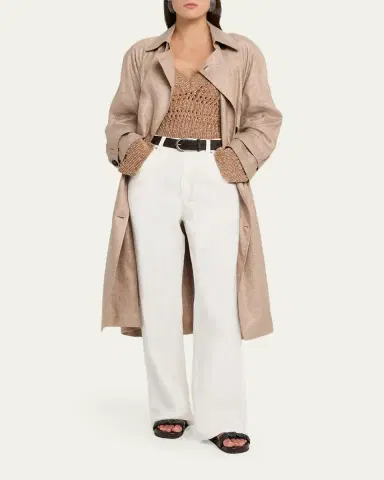 Brunello Cucinelli Metallic Linen Belted Trench Coat | Thumbnail 2 Brunello Cucinelli Metallic Linen Belted Trench Coat | Thumbnail 2