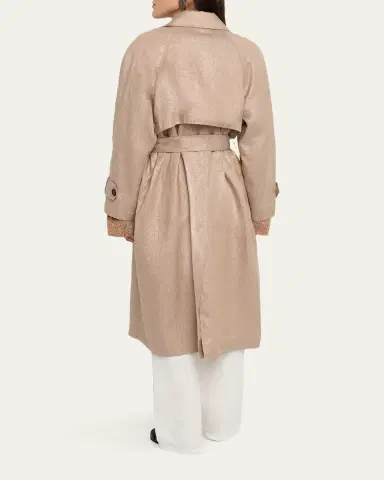 Brunello Cucinelli Metallic Linen Belted Trench Coat | Thumbnail 3 Brunello Cucinelli Metallic Linen Belted Trench Coat | Thumbnail 3