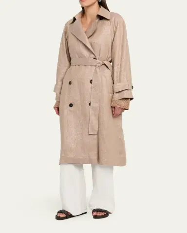 Brunello Cucinelli Metallic Linen Belted Trench Coat | Thumbnail 4 Brunello Cucinelli Metallic Linen Belted Trench Coat | Thumbnail 4