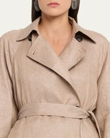 Brunello Cucinelli Metallic Linen Belted Trench Coat | Thumbnail 5 Brunello Cucinelli Metallic Linen Belted Trench Coat | Thumbnail 5