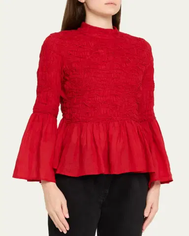 Sea Imogen Smocked Bell-Sleeve Blouse | Thumbnail 4